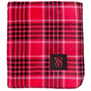 VICTORIA'S SECRET COZY PLUSH BLANKET RED BLACK PLAID 50X60 NEW!